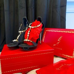 NIB René Caovilla Wendy Pearl Suede Sandals sz 40